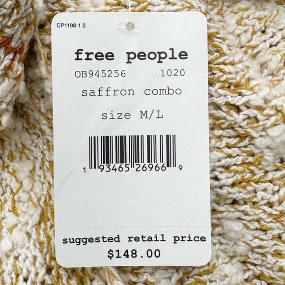 Free People Lucia Cardigan Sweater Size M/L Striped Multicolor Fringe Trim Open - Picture 9 of 9